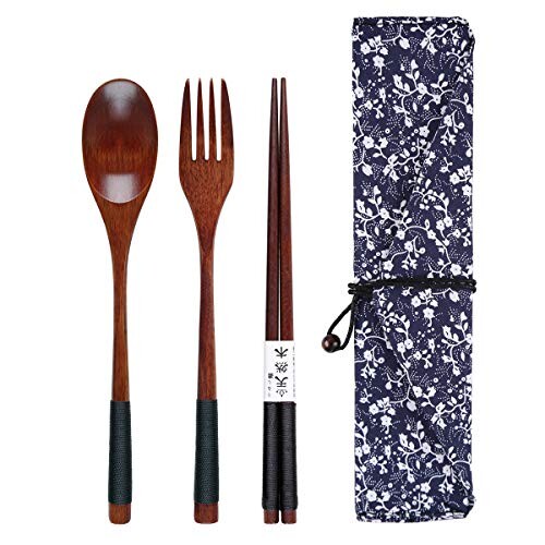Ensemble de baguettes en bois de style japonais, ustensiles de voyage avec pochette pour camping, pique-nique, bureau ou maison Style a