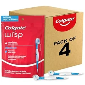 Colgate | Max Fresh Wisp Disposable Mini Travel Toothbrushes, Peppermint, 24 Count (Pack of 4)