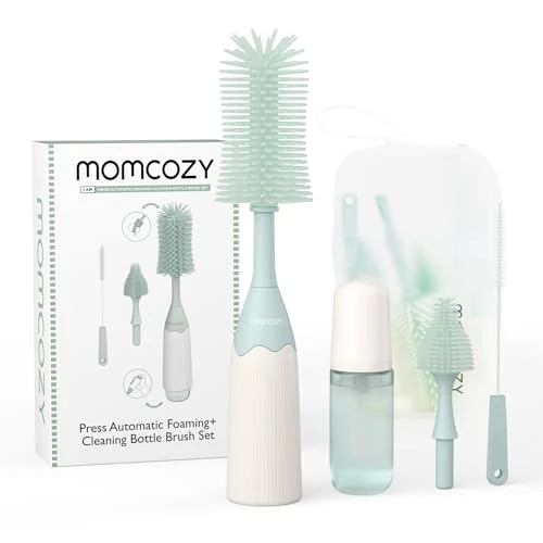 Momcozy Kit de goupillon pour bébé avec technologie de mousse à pression, goupillon en silicone pour biberons, tire-lait et tétine, sans BPA, nettoyage à 360 ° et étui de voyage
