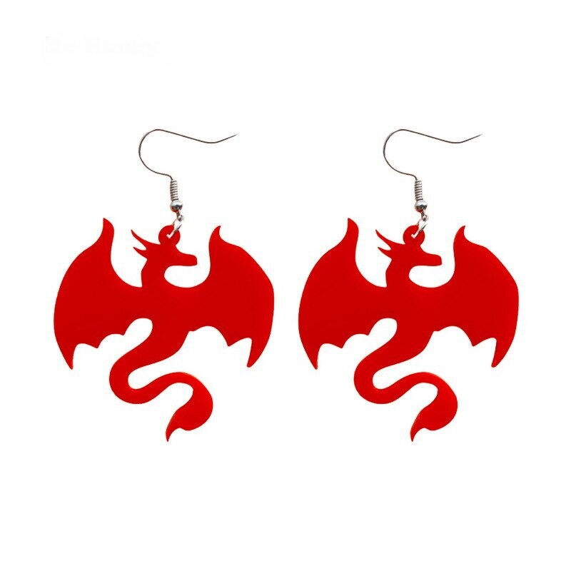 Kuguy – boucles d'oreilles Hyperbole en acrylique pour homme et femme, accessoires tendance, Pterosaur, Charizard, noir et rouge