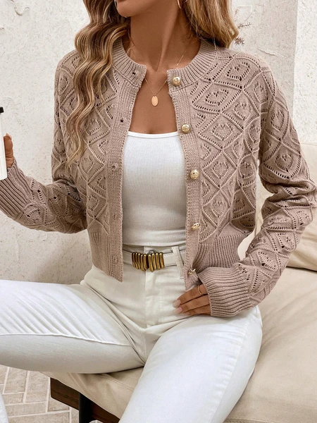 SHEIN Clasi Cardigan court décontracté à manches longues ajouré, pulls d'automne pour femmes, pulls cardigans