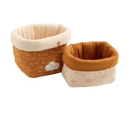 Lot de 2 panières de rangement en double gaze de coton - orsino marron/beige - Sauthon