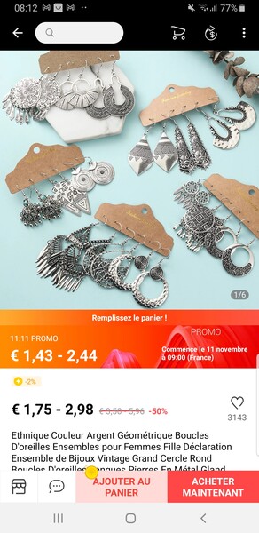 Boucle  d oreilles uniquement en argent - pas de couleur 