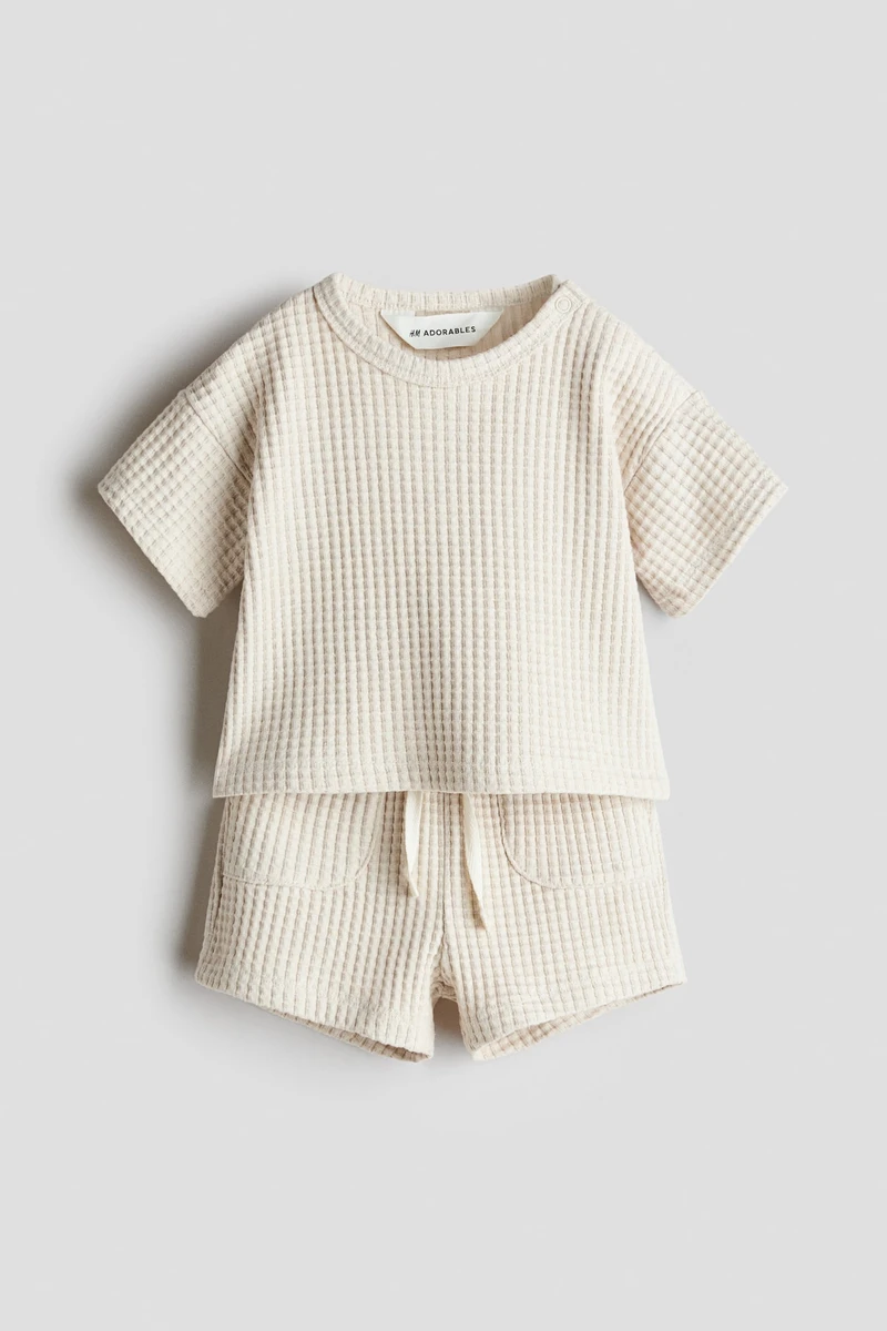 Ensemble 2 pièces en coton gaufré - Beige clair - ENFANT | H&M BE