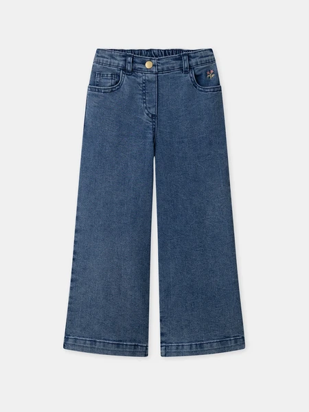 Jean wide leg à broderies fleurs Fille