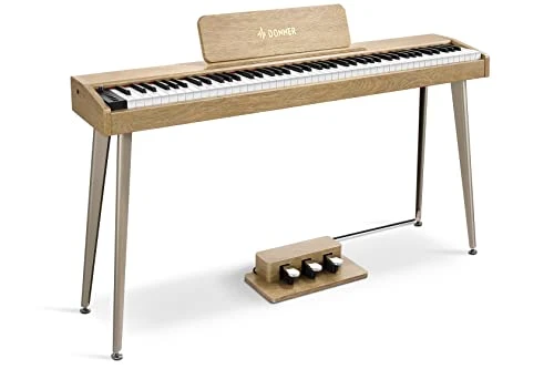 Donner DDP-60 Piano numérique 88 touches : Clavier de grande taille, toucher sensible, 8 réverbérations, enregistrement, 128 voix. Inclut trois pédales, clavier de piano électrique pour