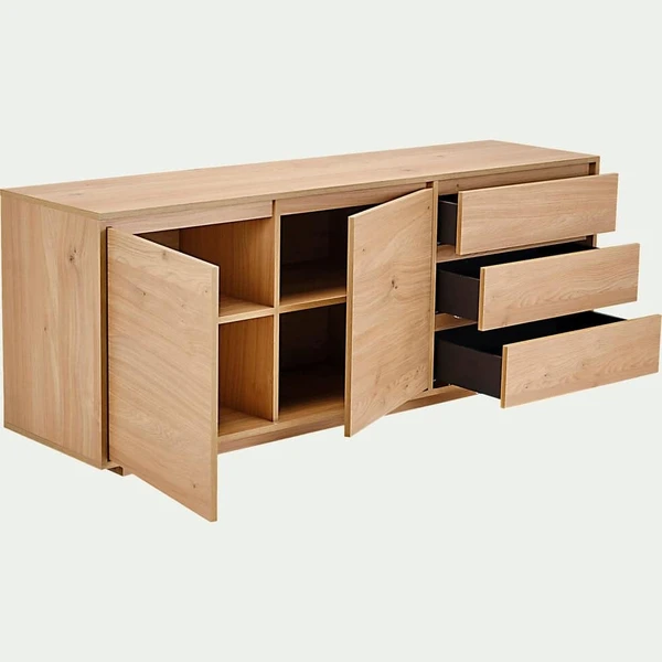 LOMBARDIE - Buffet en bois 2 portes et 3 tiroirs - bois clair