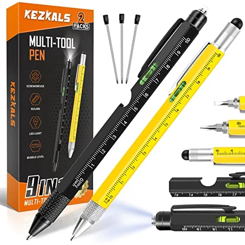 KEZKALS Stylo Multifonction 9 en 1 - Cadeau Original pour Homme et Femme - Idée Fête des Pères, Papa, Anniversaire et Noël