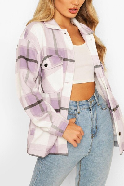 Veste de camionneur à carreaux ton sur ton look laine | boohoo