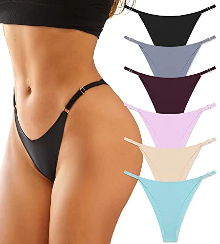 BeReady Lot de 6 String Femme Réglables Tanga Invisible Femme String Femme Sexy Chic Slip Invisible sans Couture Lingerie Sexy sous Vêtements Femme