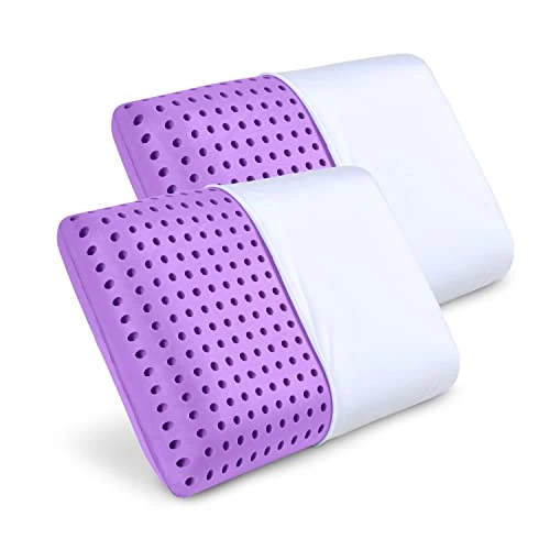 Pharmedoc Oreiller Ergonomique Cervical et Coussin memoire Forme, Lot de 2, Ferme Orthopédique Oreiller, Décontracter Les Muscles aux Épaules, Violette