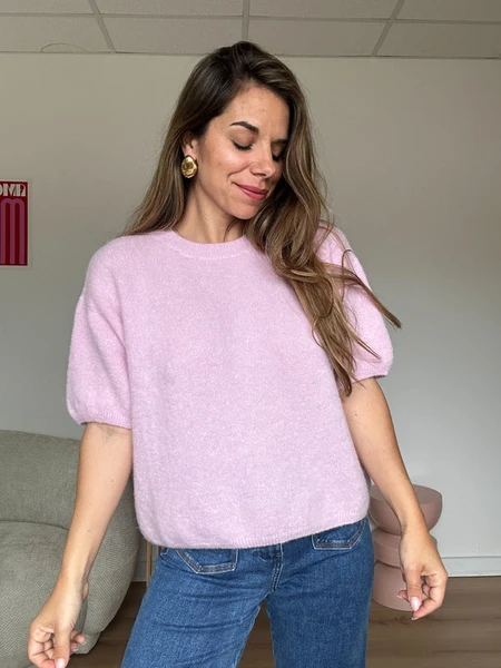 Maille en laine à manches courtes Brune rose