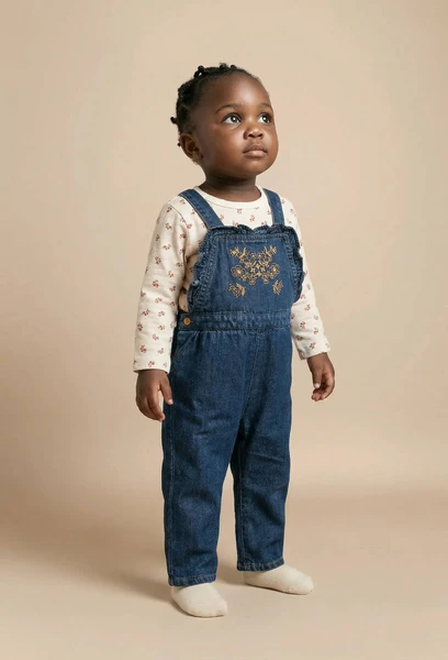 Ensemble t-shirt manches longues imprimé et salopette longue en jean