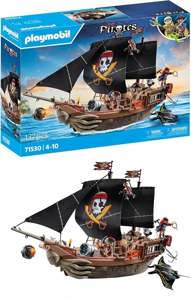 Playmobil 71530 Bateau Pirates - Prenez Le Large et embarquez pour Une Chasse au trésor en mer aux côtés des Pirates - Comprenant des canons, des projectiles et Un Ancre - Pirates - Dès 4 Ans
