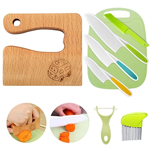 Goodchef Kit de Cuisine Montessori 8 Pièces，Pour couper et cuire les fruits et légumes，Convient aux enfants de plus de 3 ans, ne coupe pas les mains, convient pour les cadeaux (chariot)