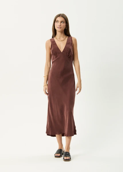 AFENDS Womens Gia - Cupro Maxi Dress - Hazelnut
