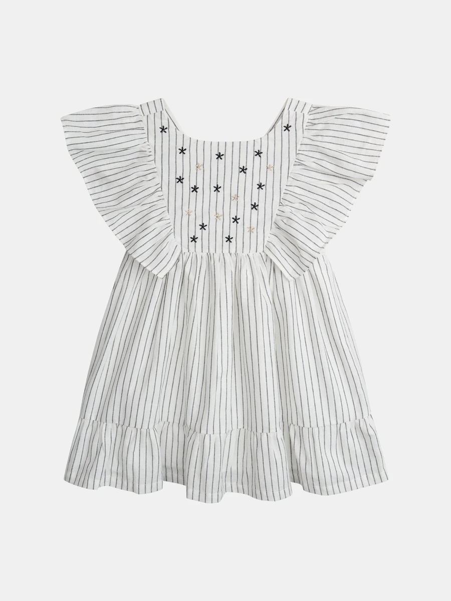 Robe écrue à broderies fleurs pour fille