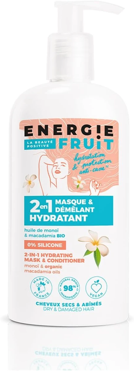 ENERGIE FRUIT | Masque + Après Shampoing | Monoï & Huile de Macadamia BIO | Cheveux Secs Abimés | Vegan | 300ml