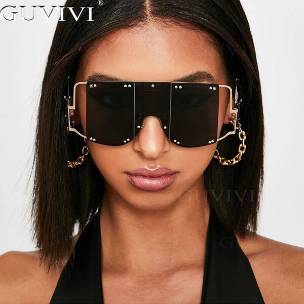 Lunettes de soleil à rivets surdimensionnées, Steampunk pour femmes et hommes, Vintage, lunettes de luxe rétro carrées, lunettes de soleil UV400