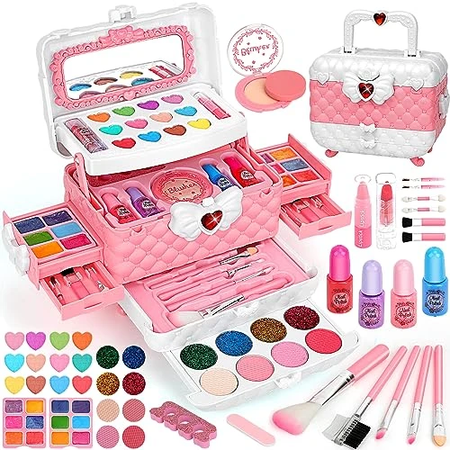 Flybay Maquillage Enfant Jouet Filles, Lavable Malette Maquillage Jouet pour Enfant, Coffret Maquillage Enfant Palette Maquillage, Cadeau de Noël d’Anniversaire pour Les Filles de 4 5 6 7 8 9 10+ Ans