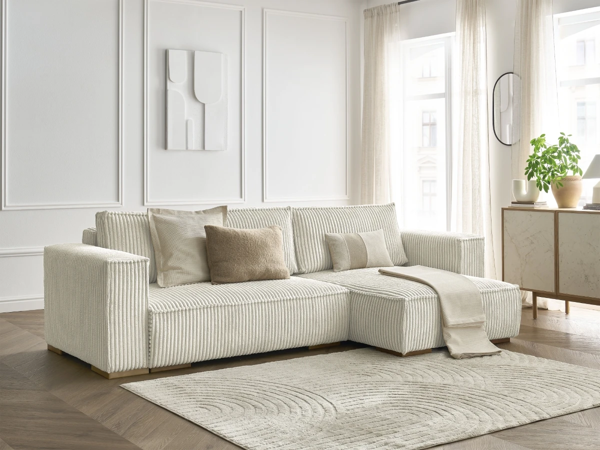 Canapé d'angle convertible réversible coffre CHELSEA gros côtelé doux | BOBOCHIC ®