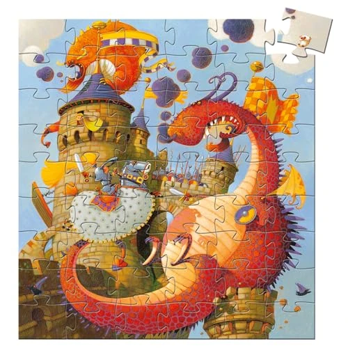Djeco Puzzle Carton Vaillant et Le Dragon (54 Pièces) - Enfants dès 5 Ans - Développe la Dextérité, Stimule la Créativité - 37x40 cm - Pièces Faciles à Manipuler - Boîte Silhouette Fournie - Durable