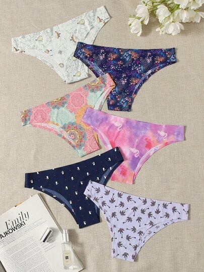 6 pièces Set de culottes avec imprimé mixte sans couture