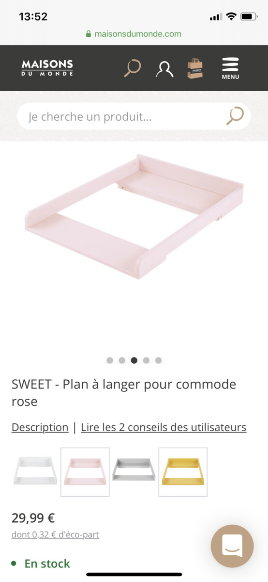 Plan à langer pour commode rose