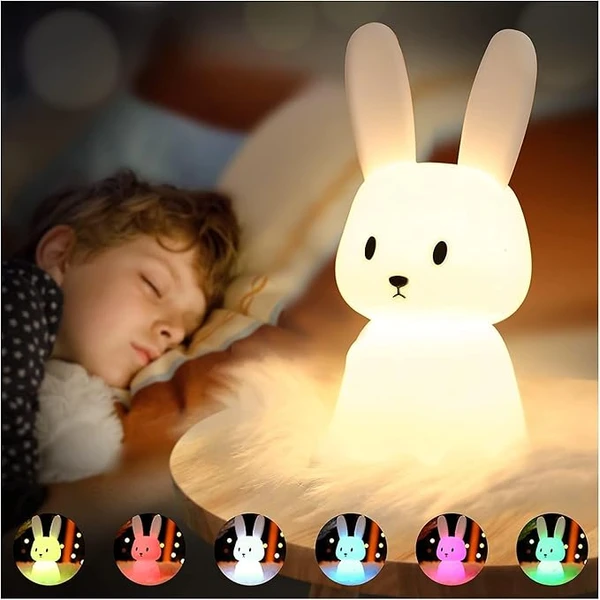 SOLIDEE Lapin Veilleuse Bebe Tactile 7 Couleurs |USB Rechargeable Peut être Chronométré Veilleuse Enfant Deco Lampe Pour Décoration Noël Chambre Enfant Cadeau D'anniversaire