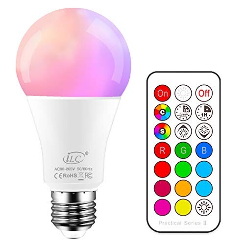 iLC Ampoule LED Couleur Dimmable Changement de Couleur Ampoule 10W E27 Edison RGBW LED Ampoules RGBW 12 Choix de Couleur - Télécommande Compris