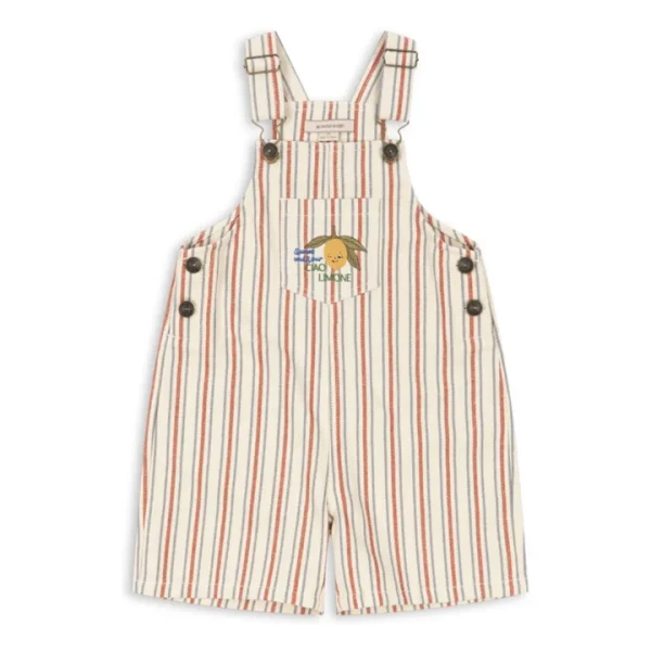 Salopette Courte Frankie Rayée Coton Bio | Beige