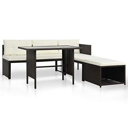 Festnight Jeu de Canapé de Jardin en Résine Tressée Mobilier pour Terrasse canape de Salon de Patio Marron et Blanc crème 10 PCS