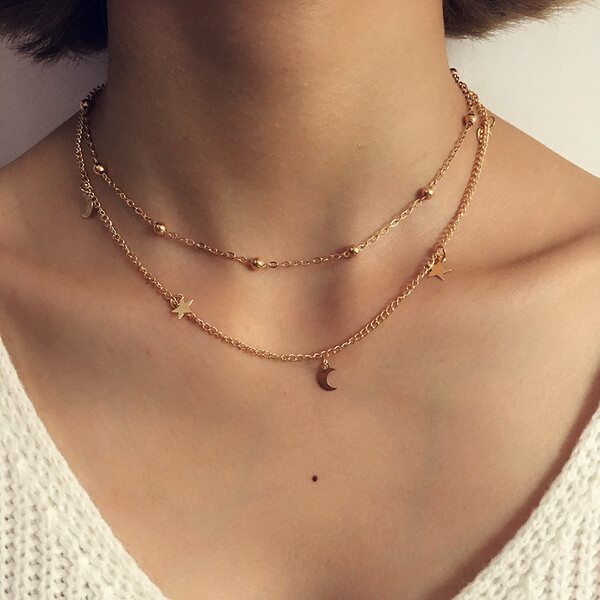  acier inoxydable colliers élégant deux couches pendentif pour les femmes charme mariée fiançailles accessoires de mariage étoile lune YH16 | AliExpress