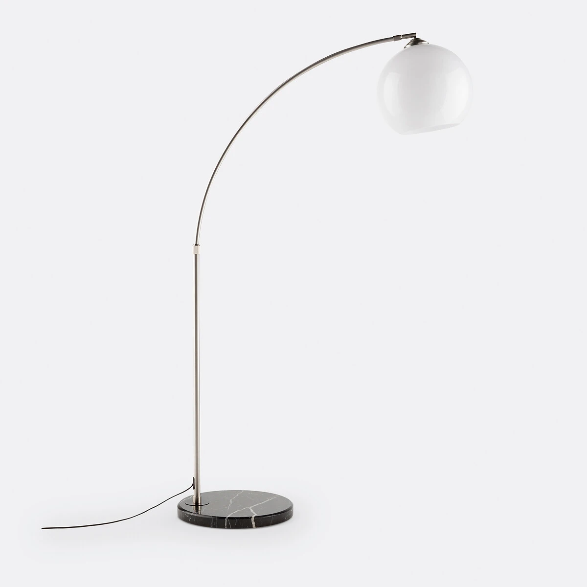 Lampadaire arc acier, marbre et acrylique, Bowata