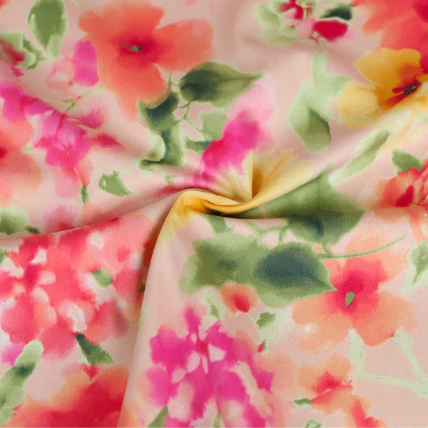 Tissu coton stretch rose pâle à motif fresh flowers multicolore | Pour couture d'habits de poids moyen