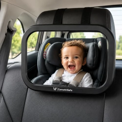 ComwithSafe Miroir Voiture Bébé Sécurisé - Rétroviseur Intérieur Incassable, Réglable 360° pour Siège Arrière - Installation Rapide - Vision Claire et Large pour bien voir l'enfant - Accessoire Auto
