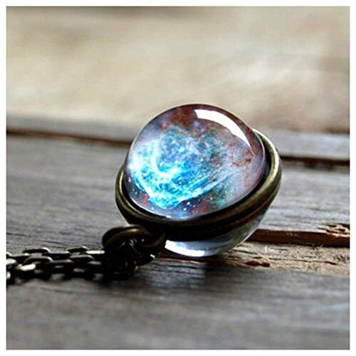 Symboat Collier Necklace Pendentif boule de verre double face bijou univers collier étoile chaîne bijoux cadeaux