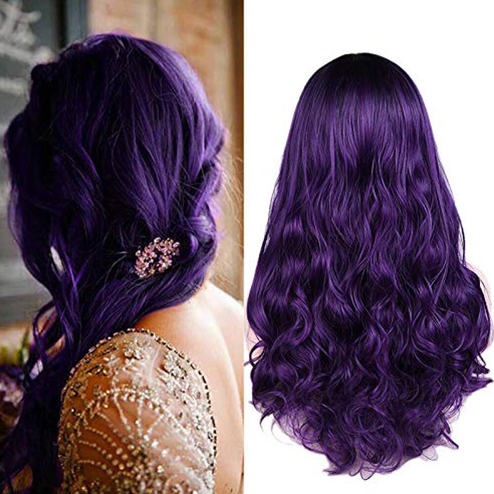 FAVE – perruque synthétique longue ondulée, noire, violette, racine foncée, 2 tons, Fiber résistante à la chaleur, pour femme noire, perruque de Cosplay quotidien, perruque de fête