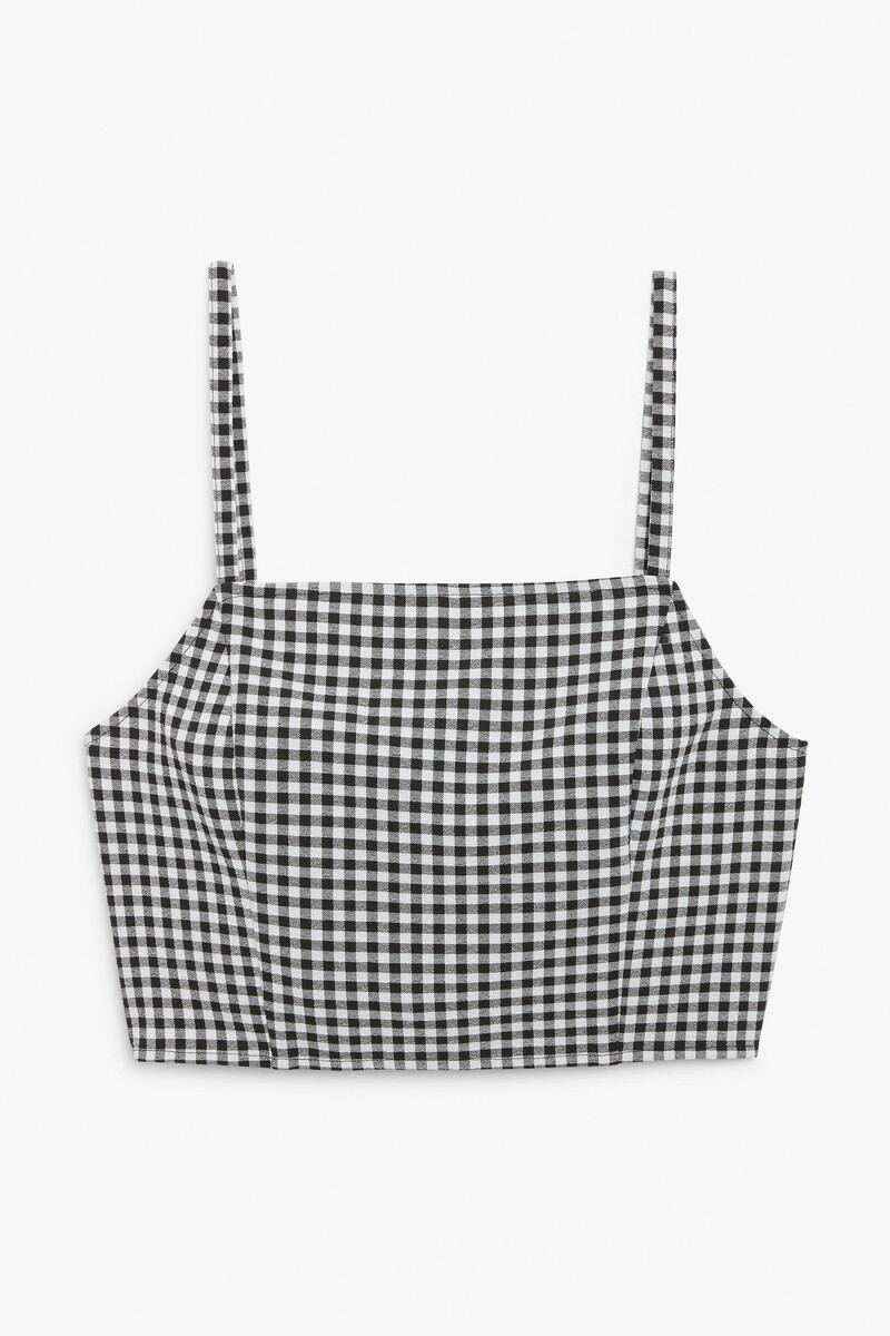 Cropped singlet - Black and white gingham - Tops - Monki FR