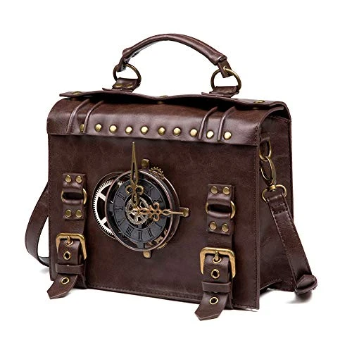 HUAXM Vintage Steampunk Sac à Dos Retro Gothique Main en Cuir Sac Messenger Moyen Age Sac à bandoulière pour Ordinateur Portable Porte-Documents Sac Besace, L