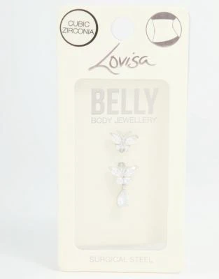 Lovisa - Piercing de nombril en acier chirurgical avec double pendant orné de zircons cubiques - Argenté