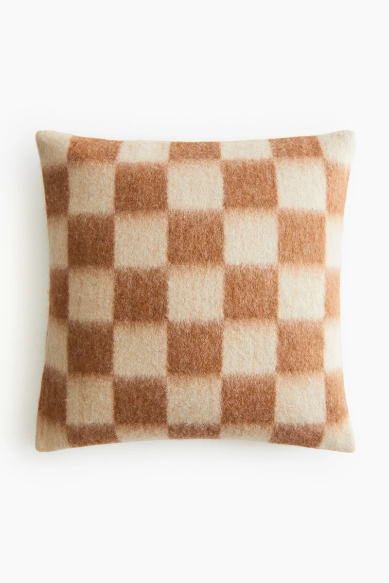 Housse de coussin à carreaux en laine mélangée - Marron/carreaux - Home All | H&M FR