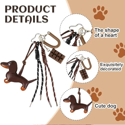 Kinretixia Porte-clés teckel en cuir synthétique avec pendentif en chocolat, mignon sac Y2K pour femme, porte-clés pour anniversaire, accessoire esthétique