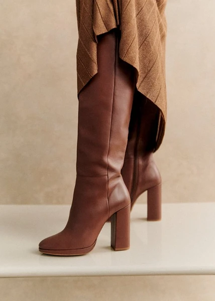 Cuissardes High Apolline - Chocolat Lisse - Sézane