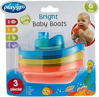 Playgro Bateaux de Bain, 3 Pièces, Sans BPA, Dès 6 Mois, Bright Baby Boats, bleu/rouge/jaune, 40146