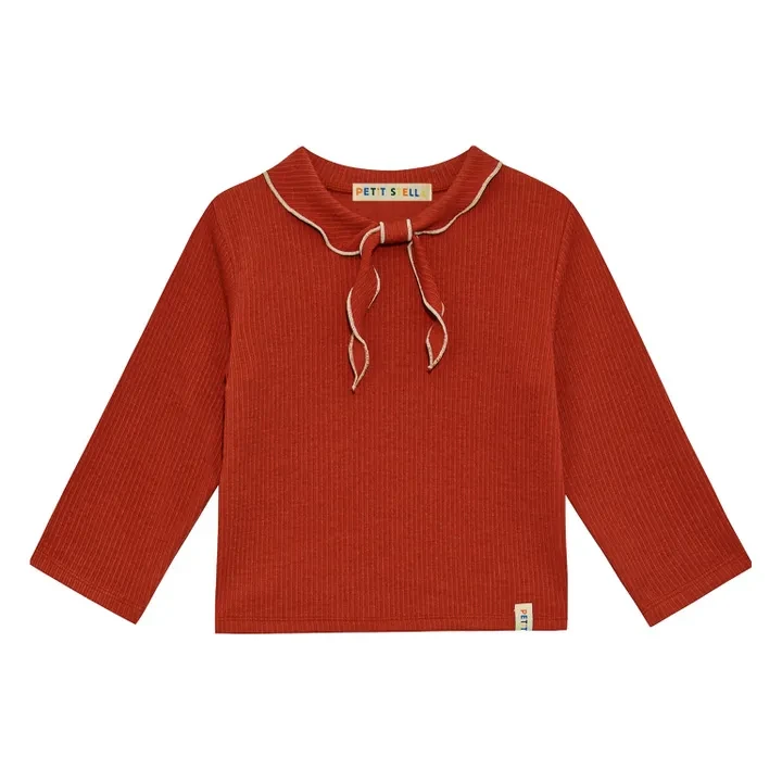 Petit Stella - T-shirt Côtelé Col Foulard - Brique | Smallable