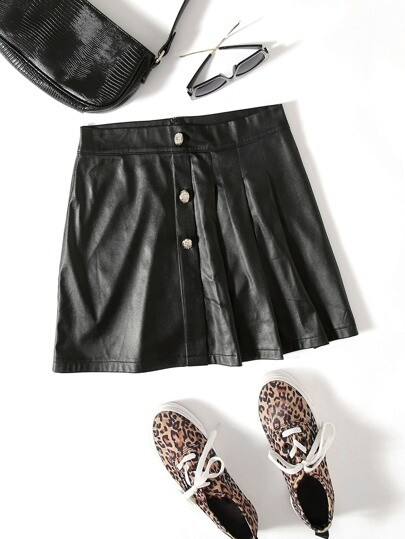 Jupe en cuir PU avec boutons