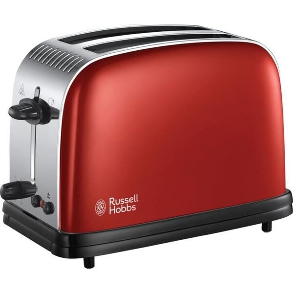 RUSSELL HOBBS 23330-56 Toaster Grille Pain Colours Plus, Cuisson Rapide Uniforme, Contrôle Brunissage, Chauffe Viennoiserie - Rouge