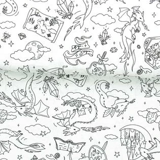 Tissu popeline de coton à colorier - Dragon | Rascol