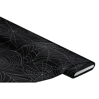 Tissu satin 'toiles d'araignées', noir/blanc